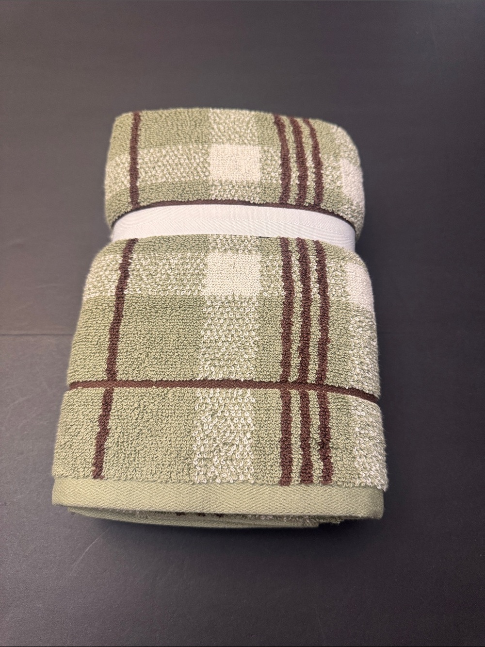 8pc BROOKS BROTHERS 100% Cotton Plaid Bath Towel Set - Sydney Plaid - Sage/Brown - Picture 10 of 13